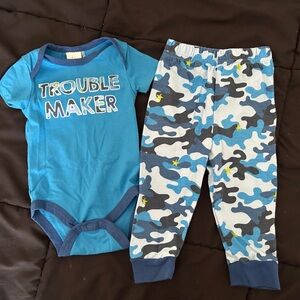 Blue 'Trouble Maker' Onesie and Camouflage Pants Set